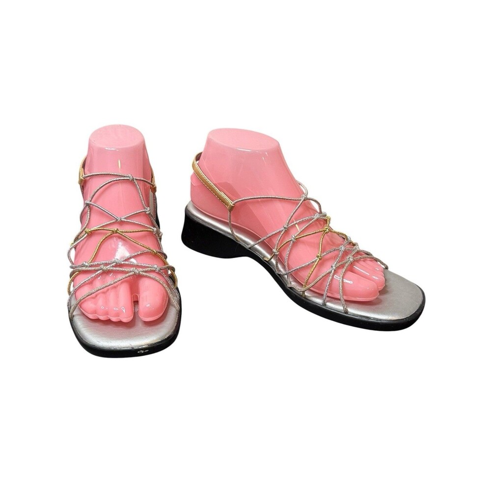 Mootsies Tootsies Stretch Silver and Gold Strappy Slip On Sandals 8 1/2